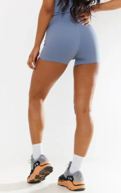 Online PrettyLittleThing Steel Blue Snatched Sculpt Hot Pants Blue Steel