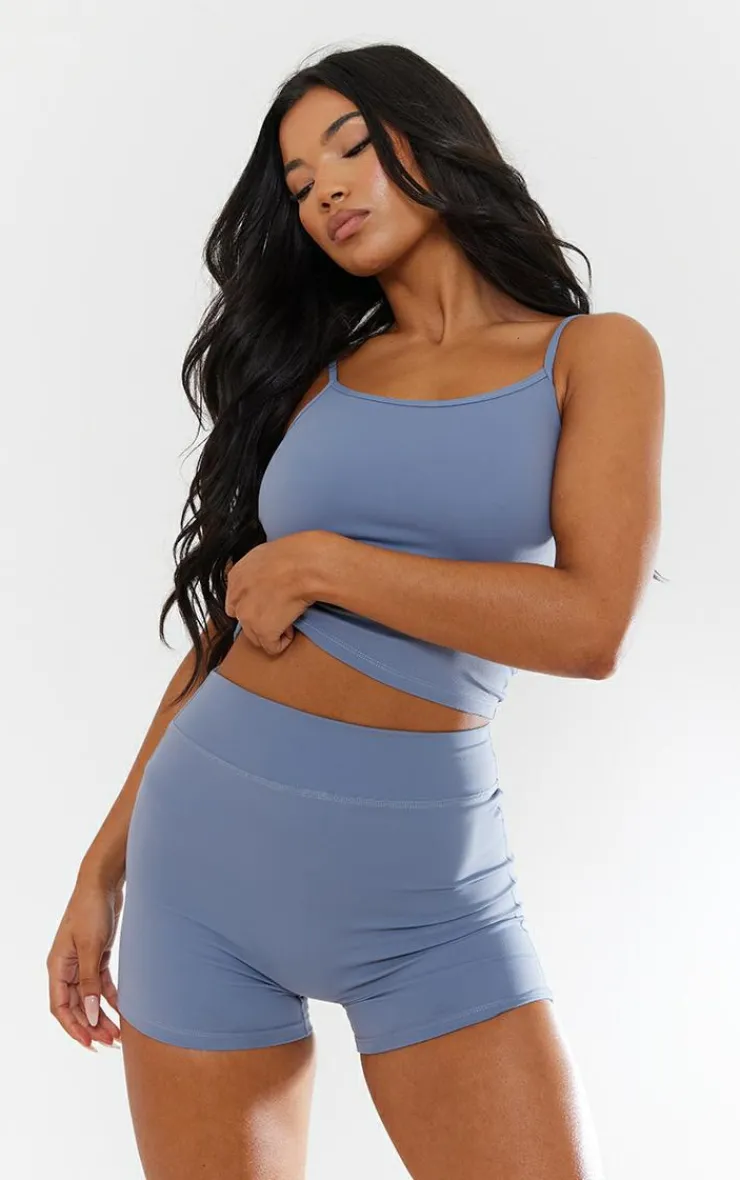 Online PrettyLittleThing Steel Blue Snatched Sculpt Hot Pants Blue Steel