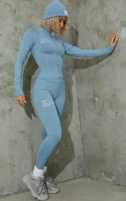 PrettyLittleThing Gym Leggings*Blue Stitch Detail Gym Leggings