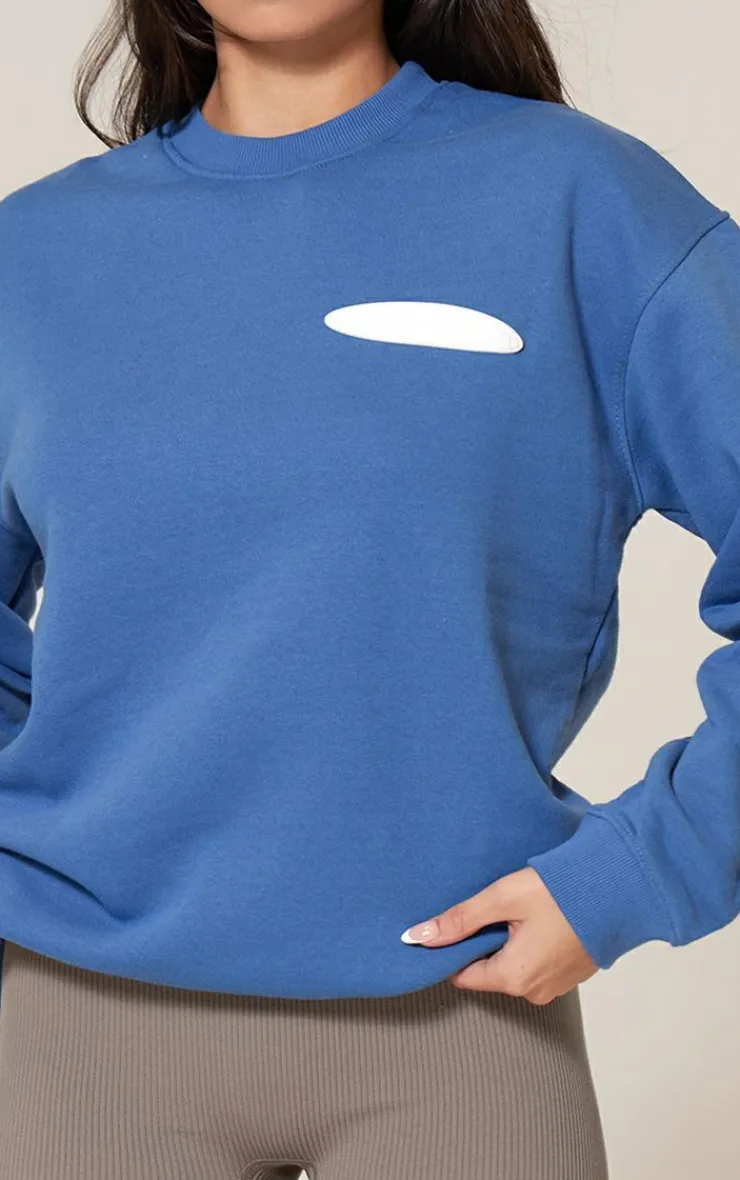 PrettyLittleThing Oversized Sweaters*Steel Blue Studio Archive Mode Badge Oversized Sweatshirt