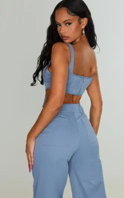 Best PrettyLittleThing Twill Dip Hem Structured Cargo Corset Steel Blue