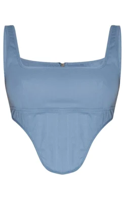 Best PrettyLittleThing Twill Dip Hem Structured Cargo Corset Steel Blue