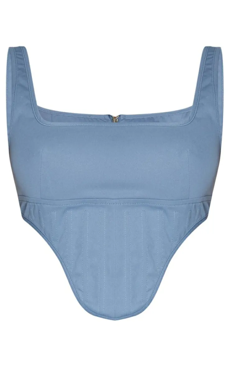 Best PrettyLittleThing Twill Dip Hem Structured Cargo Corset Steel Blue
