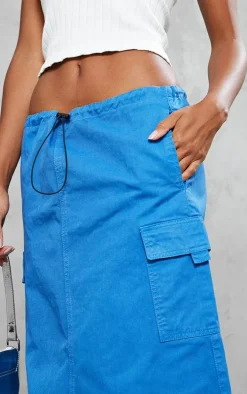 Steel Blue Twill Toggle Washed Midaxi Skirt