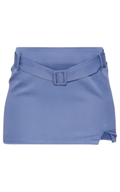 Sale PrettyLittleThing Woven Tailored Belted Micro Mini Skirt Steel Blue
