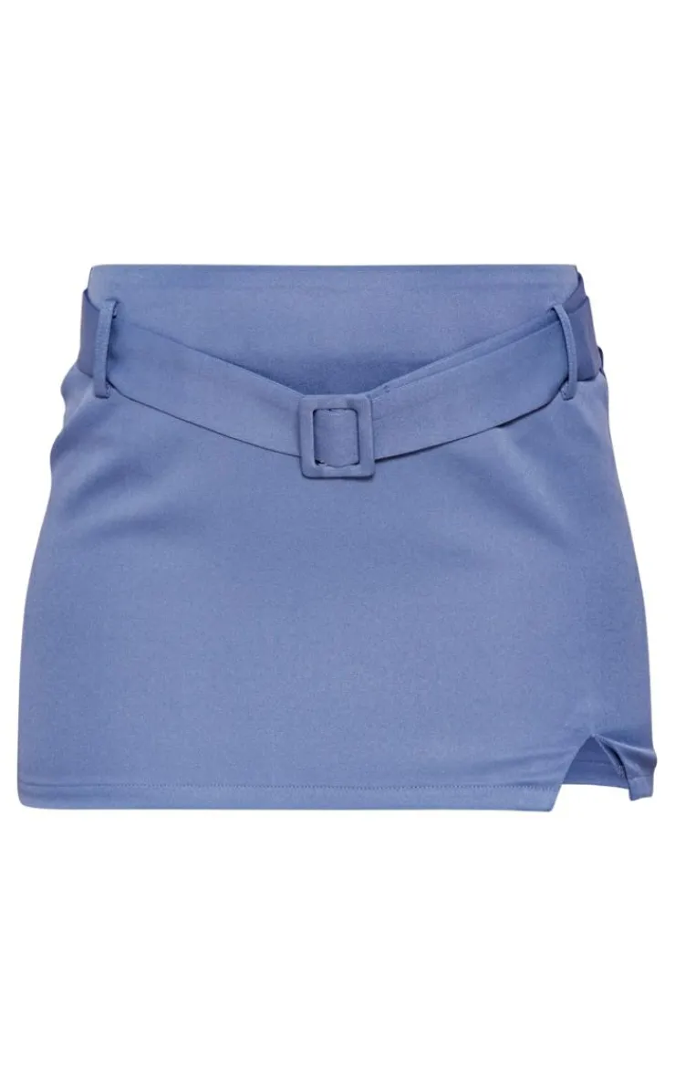 Sale PrettyLittleThing Woven Tailored Belted Micro Mini Skirt Steel Blue