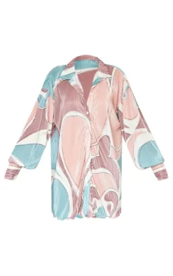Abstract Print Plisse Frill Hem Shirt Dress-PrettyLittleThing Outlet