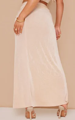 New PrettyLittleThing Acetate Slinky Ruched Knot Side Midaxi Skirt Stone