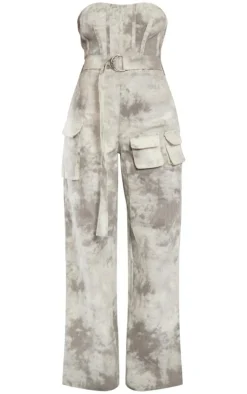 Stone Acid Wash Bandeau D Ring Belt Jumpsuit