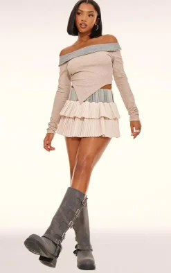 Best PrettyLittleThing Acid Wash Denim Pleated Mini Skirt Stone