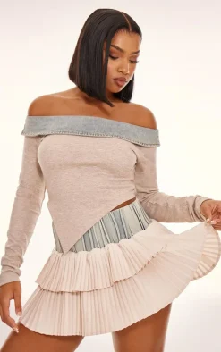 Best PrettyLittleThing Acid Wash Denim Pleated Mini Skirt Stone