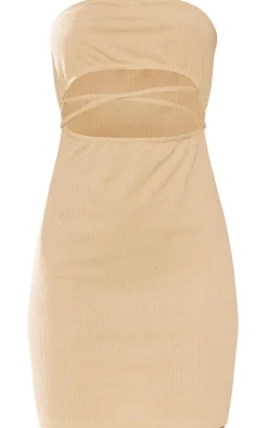 Bandeau Cut Out Front Crinkle Rib Bodycon Dress-PrettyLittleThing Discount
