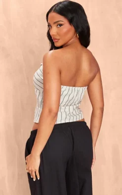 PrettyLittleThing Sleeveless Tops*Bandeau Tie Front Striped Linen Crop