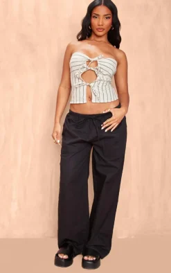 PrettyLittleThing Sleeveless Tops*Bandeau Tie Front Striped Linen Crop