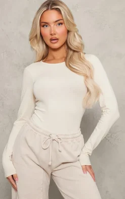 PrettyLittleThing Basic Tops*Basic Long Sleeve Crew Neck Bodysuit