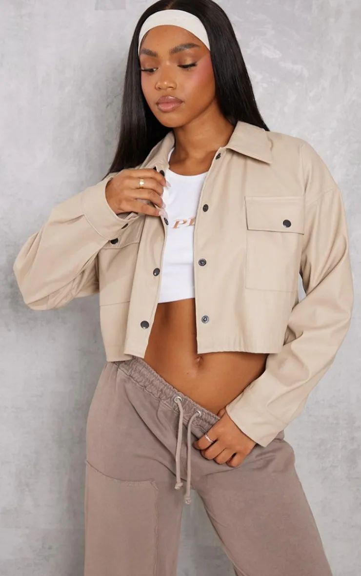 PrettyLittleThing Faux Leather Jackets*Basic Patch Pocket Front Cropped Faux Leather Jacket