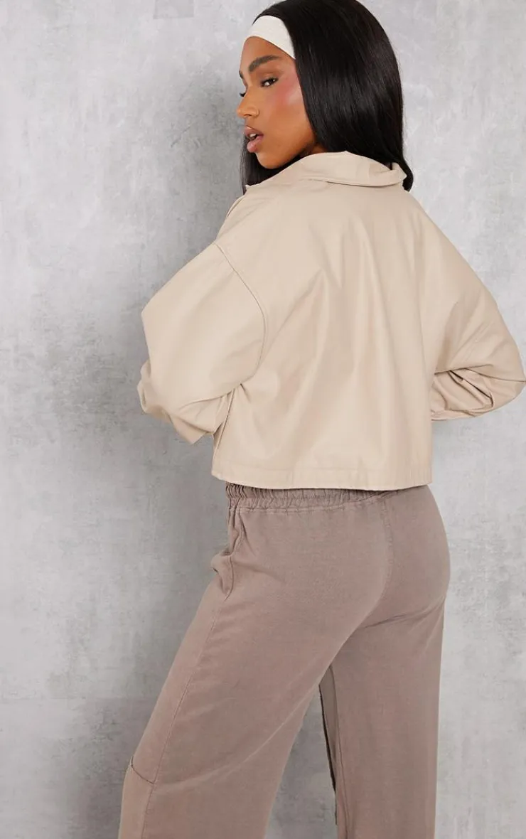 PrettyLittleThing Faux Leather Jackets*Basic Patch Pocket Front Cropped Faux Leather Jacket