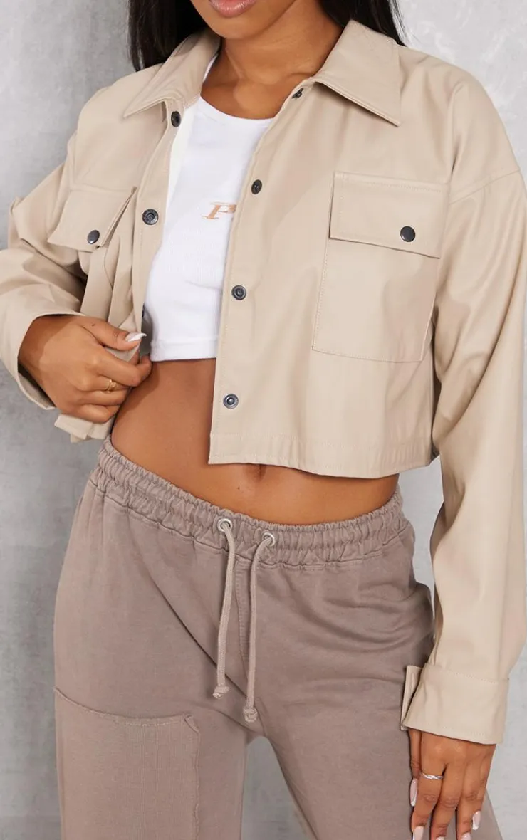 PrettyLittleThing Faux Leather Jackets*Basic Patch Pocket Front Cropped Faux Leather Jacket