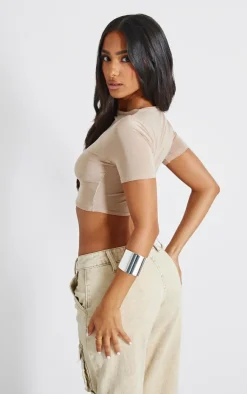 PrettyLittleThing Basic Tops*Basic Slinky Short Sleeve Crop Top