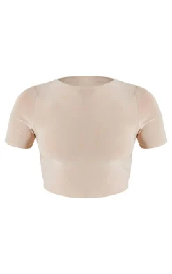 PrettyLittleThing Basic Tops*Basic Slinky Short Sleeve Crop Top