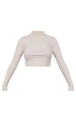 PrettyLittleThing Basic Tops*Basic Soft Ribbed High Neck Long Sleeve Crop Top