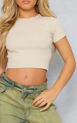 PrettyLittleThing Basic Tops*Basic Soft Ribbed Short Sleeve Crop Top