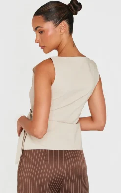 PrettyLittleThing Sleeveless Tops*Bengaline Boatneck Buckle Detail Long Top