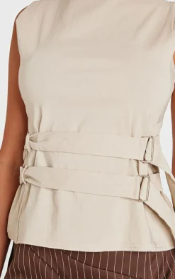 PrettyLittleThing Sleeveless Tops*Bengaline Boatneck Buckle Detail Long Top