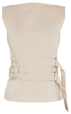 PrettyLittleThing Sleeveless Tops*Bengaline Boatneck Buckle Detail Long Top