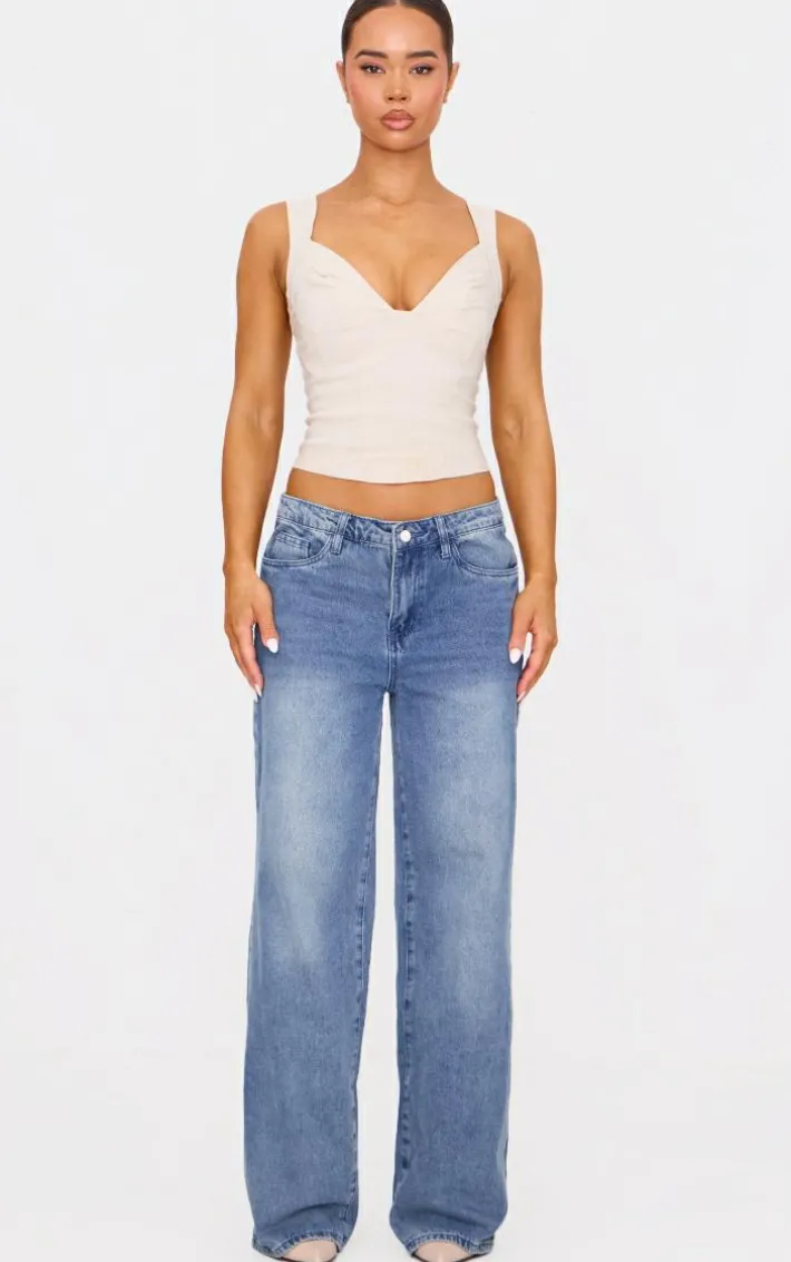 Stone Bengaline Stretch Woven Plunge Crop Top