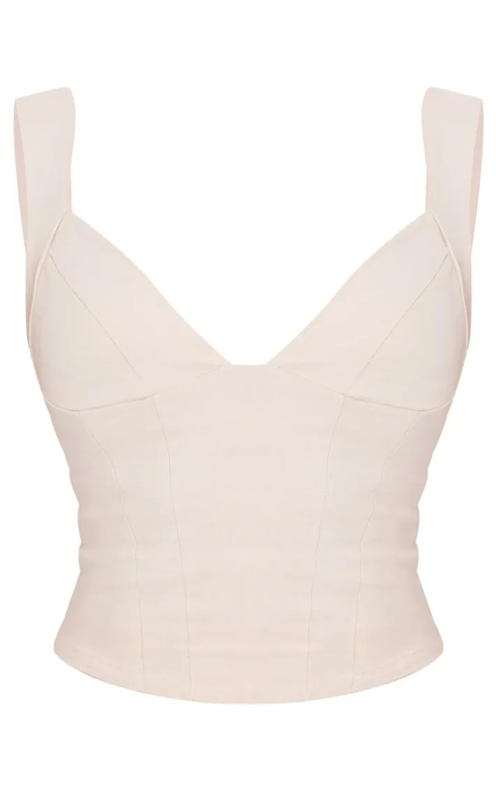 Stone Bengaline Stretch Woven Plunge Crop Top
