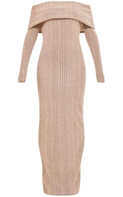 Brushed Rib Oversized Bardot Maxi Dress-PrettyLittleThing Discount