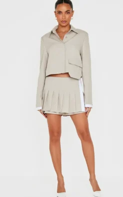 Discount PrettyLittleThing Button Up Tailored Cropped Jacket Stone