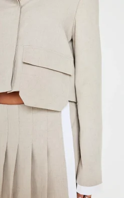 Discount PrettyLittleThing Button Up Tailored Cropped Jacket Stone