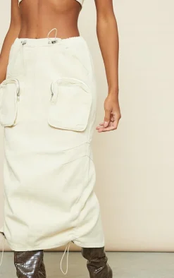 Online PrettyLittleThing Cargo Pocket Elasticated Waist Midi Skirt Stone