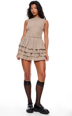 Check Belted Frill Hem Shift Dress-PrettyLittleThing Sale