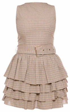 Check Belted Frill Hem Shift Dress-PrettyLittleThing Sale