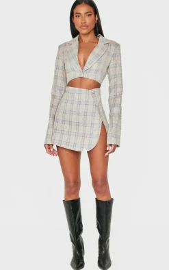 Check Cut Out Long Sleeved Blazer Dress-PrettyLittleThing Clearance