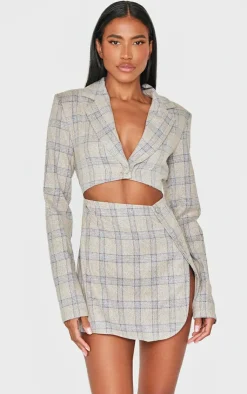 Check Cut Out Long Sleeved Blazer Dress-PrettyLittleThing Clearance