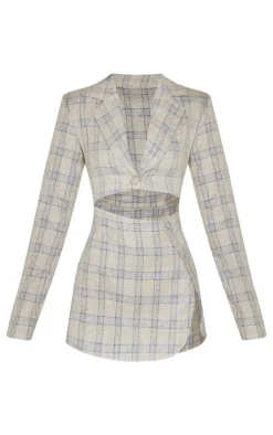 Check Cut Out Long Sleeved Blazer Dress-PrettyLittleThing Clearance