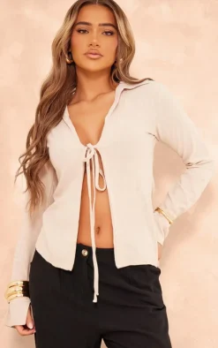 PrettyLittleThing Shirts*Cheesecloth Tie Front Long Sleeve Shirt