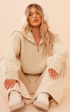 PrettyLittleThing Oversized Sweaters*Chunky Knitted Zip Up Oversized Sweater
