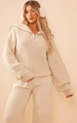 PrettyLittleThing Oversized Sweaters*Chunky Knitted Zip Up Oversized Sweater