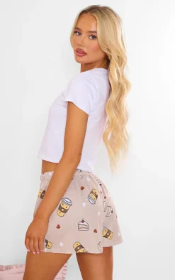 PrettyLittleThing Christmas Gifts*Coffee Print Short PJ Set