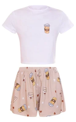 PrettyLittleThing Christmas Gifts*Coffee Print Short PJ Set