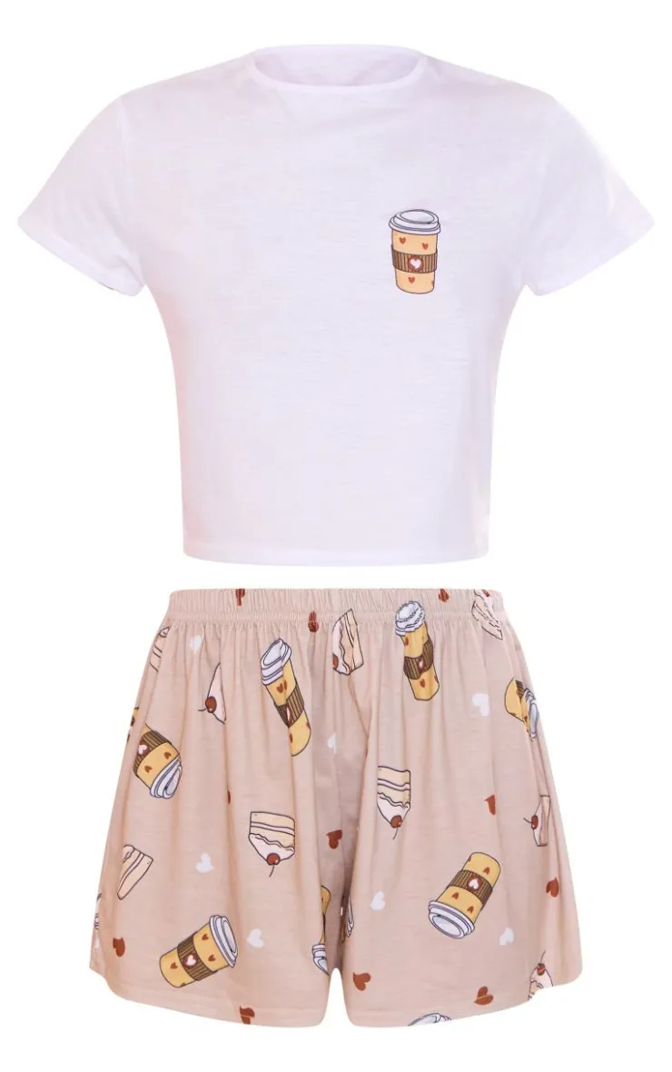 PrettyLittleThing Christmas Gifts*Coffee Print Short PJ Set