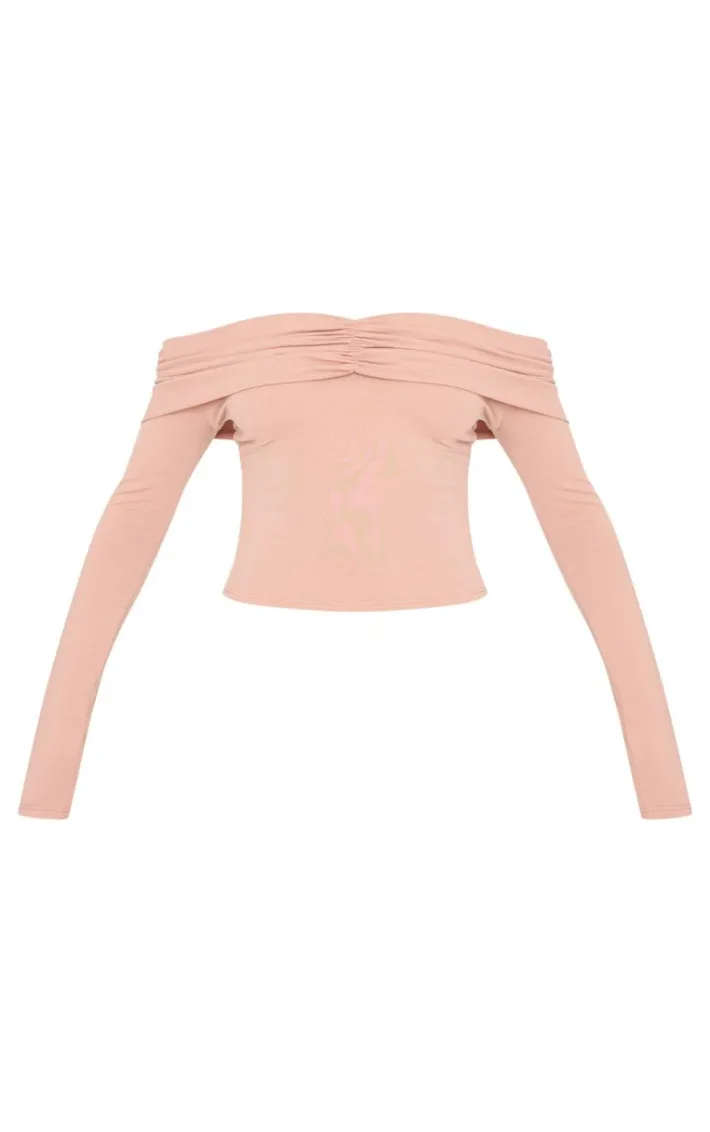 Stone Contour Jersey Ruched Foldover Bardot Crop Top