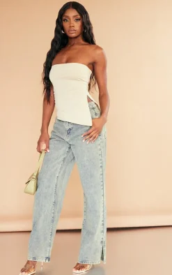 PrettyLittleThing Sleeveless Tops*Contour Slinky Bandeau Asymmetric Split Hem Longline Top
