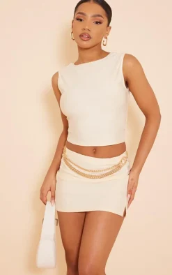 Discount PrettyLittleThing Contour Slinky Split Hem Mini Skirt Stone