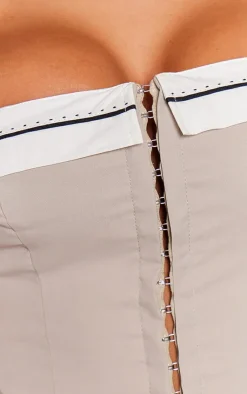 Hot PrettyLittleThing Contrast Foldover Panel Hook And Eye Corset Stone